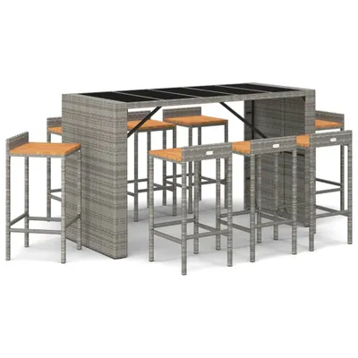 Produktbild von vidaXL 9-tlg. Gartenbar-Set Grau Poly Rattan & Massivholz Akazie