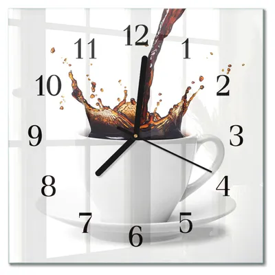 Immagine prodotto di Orologio da parete Tulup Glasuhr, orologio da cucina, vetro vero, 30x30 cm, design moderno e decorativo, silenzioso, con lancette nere - Motivo: caffè