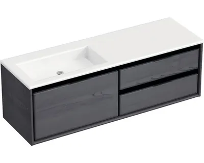 Produktbild von Sanox Badmöbel-Set Loft BxHxT 140,5 x 47 x 45,5 cm Frontfarbe black oak mit Waschtisch Mineralguss weiß Griff chrom 8475