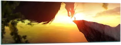 Produktbild von Bilder auf glas - Drache Rock Kreatur - 160x50cm - Glasbilder - Wandbilder - Kunstdruck - zum Aufhängen bereit - Wanddekoration aus Glas - Glas Bilder - Wandbild auf Glas - Einteilig - GAB160x50-3883