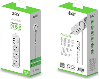 Produktbild von Durata 15W mit 3 USB-Port, 3.4A Desktop-Steckdosenleiste, weiss (DR2035B)