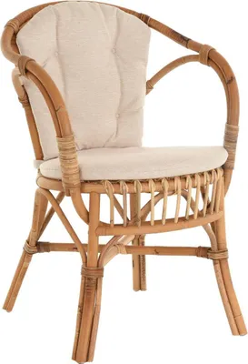 Produktbild von KRINES HOME Klassischer Flecht-Sessel im skandinavischem Stil / Korb-Stuhl aus Natur-Rattan (Ungeschält Natur mit Kissen)