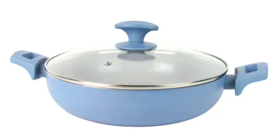 Produktbild von XL Servierpfanne inkl. Glasdeckel Ø 28cm Keramische-Antihaftbeschichtung, Soft-Touch-Griff, für alle Herdarten auch Induktion - Blau