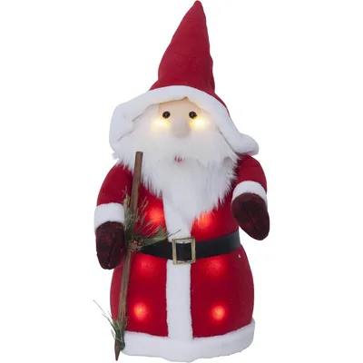 Immagine prodotto di Figura in tessuto LED di Babbo Natale - cappello e sciarpa rossi - 8 LED bianchi caldi - H: 38 cm - funzionamento a batteria