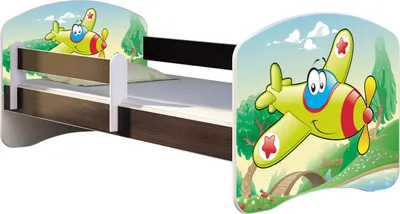 Immagine prodotto di Letto ACMA per giovani letto per bambini letto junior completo di materasso a doghe e protezione anticaduta Wenge 29 aeroplano 140x70