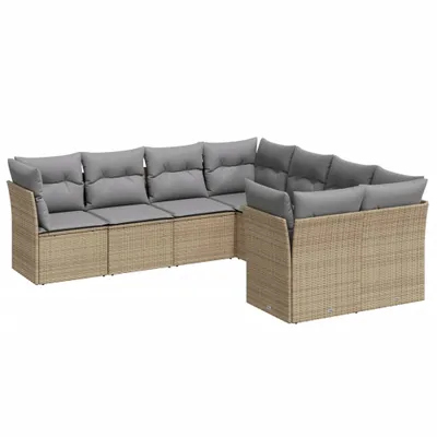 Produktbild von vidaXL 8-tlg. Garten-Sofagarnitur mit Kissen Beige Poly Rattan