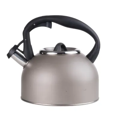 Produktbild von Pfeifkessel Flötenkessel aus Edelstahl 2,5L Wasserkessel Wasserkocher grau mat Induktion Schwarzgriffe