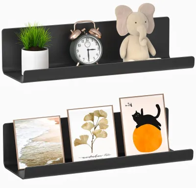 Produktbild von Schweberegal, 2er-Set, bohrfreie Wandmontage, 32 cm Hängeregal, dekorative Wandregale für Wohnzimmer, Schlafzimmer, Badezimmer, Küche, selbstklebend, Kunststoff, schwarz