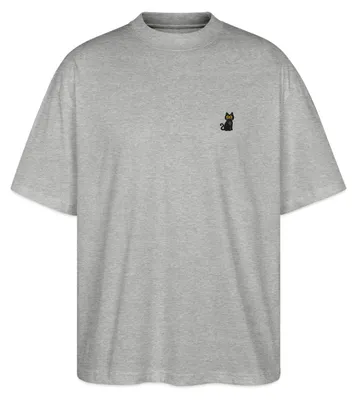 Produktbild von Spreadshirt Schwarze Katze Bestickt Oversize Uni T-Shirt, L, Grau meliert