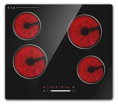 Keramik-Kochfeld 60 cm, 6000 W, 4 Zonen, Touchcontrol, schwarz