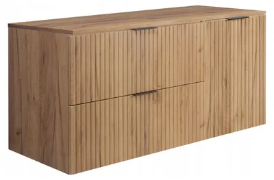 Zdjęcie produktu dla Szafka Łazienkowa Wisząca Szuflady Drzwi Flisan 100X46 Cm Z Blatem Dąb