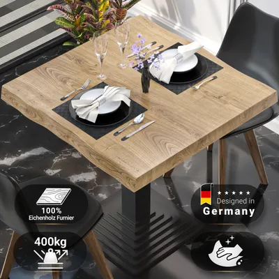 Produktbild von PERU | Gastro Tischplatte Baumkante | B:T 70 x 70 cm | Eiche | Quadratisch | Gastro Massivholzplatte