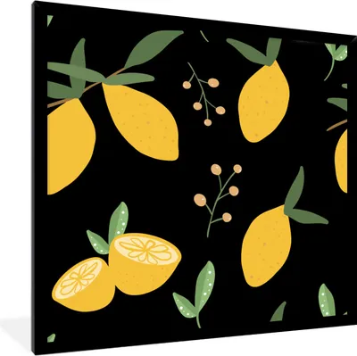 Produktbild von MuchoWow® MuchoWow® Gerahmtes Poster Zitrone - Früchte - Schwarz - Muster 40x40 cm - Poster mit zchwarzem Bilderrahmen - Mit Rahmen - Wanddekoration Schlafzimmer