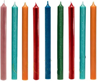 Produktbild von Cactula Tischkerzen „Bolder“ – 9er-Set – 28 cm – Dunkelblau, Türkis, Dunkelrot, Rosa, Orange & Grün – Stimmungsvolle Kerzen