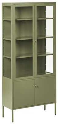 Produktbild von BELIANI Vitrine Grün Metall mit 2 Glastüren 180 cm Hoch 5 Fächer Industrie Design Schrank Vitrinenschrank Flur Wohnzimmer Möbel Ausstattung