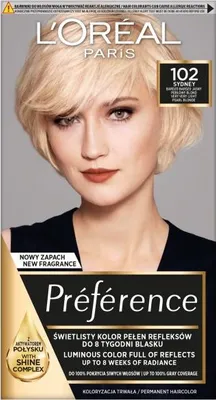 Obrázek produktu pro L'Oreal Paris Preference Barva na Vlasy 102 Velmi Světlý Perlový Blond - Trvalá Barva pro Dokonalý Světlý Blond Palestýu