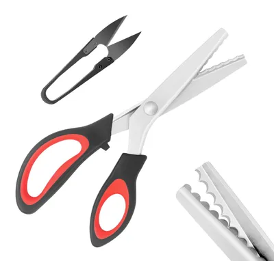Gekartelte Schere & Bogenschere, Edelstahl, 23 cm, schwarz-rot
