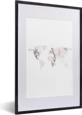 Produktbild von MuchoWow® Gerahmtes Poster Weltkarte - Marmor - Klassisch 40x60 cm - Poster mit Schwarzem Bilderrahmen Wandposter Rahmen Foto Bilder - Poster in Rahmen