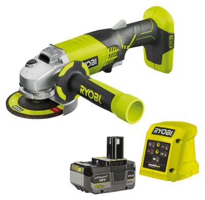 Produktbild von Ryobi Winkelschleifer 115mm R18AG + Akku 4Ah RB1840X + Ladegerät 1.5A RC18115