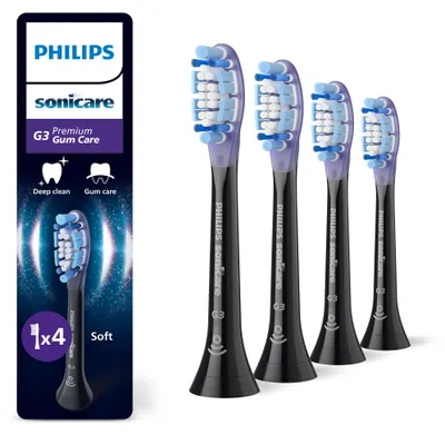Productafbeelding van Sonicare G3 Premium Tandvleesverzorging HX9054/88, set van 4 (zwart/paars)