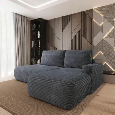 Produktbild von Masseno Ecksofa AVINI T R-S mit Schlaffunktion L-Form, Sofa mit Bettkasten, Wohnzimmersofa, Couch, Soffa, Bettsofa, Couchgarnitur- Grau, TILIA 90