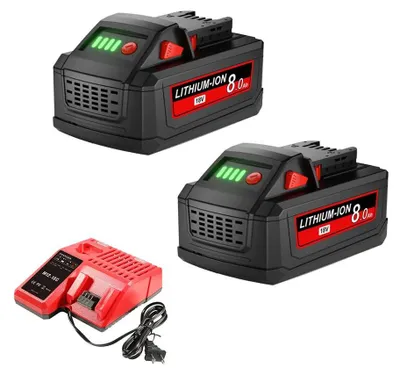 Immagine prodotto di Batteria di ricambio da 18V - Set di batterie agli ioni di litio M18 per utensili - Alta capacità, 8000 mAh - 2 batterie + 1 caricabatterie