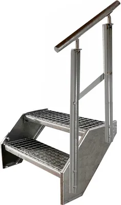 Immagine prodotto di Scala in acciaio a griglia 2 gradini zincata + ringhiera destra - (L x P x A) 44cm x 60cm x 38cm