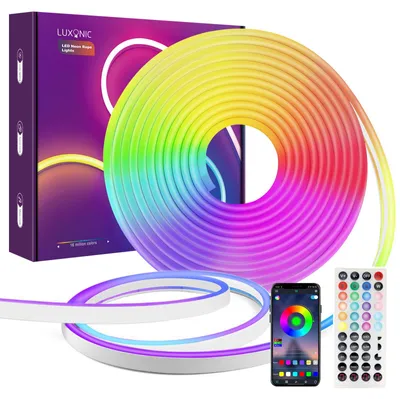 Image de Ruban LED néon de 5 mètres (16,4 pieds), ruban LED RGB, ruban LED flexible avec Bluetooth