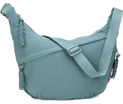 Immagine prodotto di Borsa a tracolla a forma di mezzaluna, in nylon, grande, di colore azzurro chiaro, con tracolla regolabile