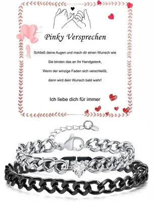 Productafbeelding van Armbandset voor een paar, Cubaanse ketting, verstelbaar, zwart en zilver, roestvrij staal, cadeauverpakking