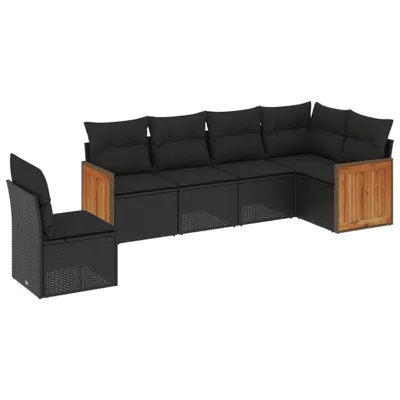 Produktbild von Modulares Garten-Sofa-Set, 6-teilig, für Terrasse & Balkon, aus UV-beständigem Poly Rattan, Schwarz, inklusive 13 Kissen mit waschbaren Bezügen