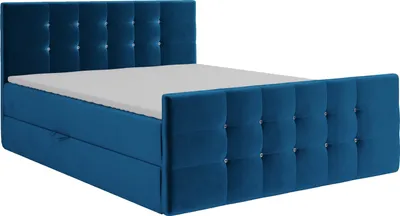 Produktbild von KEF Boxspringbett Polsterbett Paris Bett mit Matratze und Topper Doppelbett mit Bettkasten Bonell Matratze H3 180x200 cm Blau Tiffany