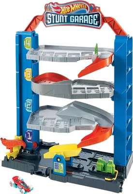 Produktbild von Hot Wheels Stunt-Garage Spielset, Parkhaus inkl. 1 Spielzeugauto, Parkgarage
