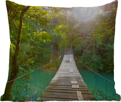 Produktbild von MuchoWow® Outdoor Kissen - Dschungel - Wasser - Brücke - Natur - Pflanzen - 45x45 cm - Wetterfest - Lounge Kissen - Fotokissen - Dekoratives Kissen