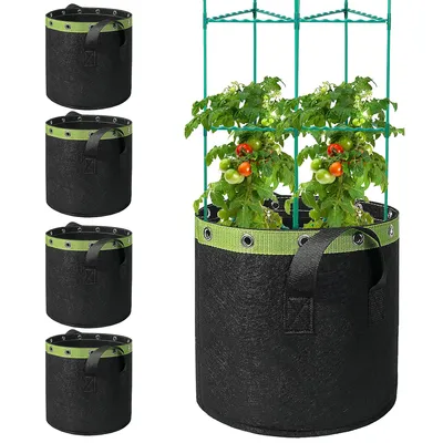 Produktbild von 5*Pflanzenanzuchtbeutel, Gemüsepflanzen-Setzlingsbeutel, mit Griff, Metallöse, 2mm dick, faltbar, 30,5*28cm