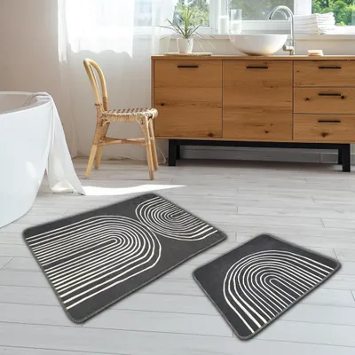 Produktbild von Miqna 2-tlg. rutschfestes Badteppich Set , waschbar (60x100 & 50x60 cm)