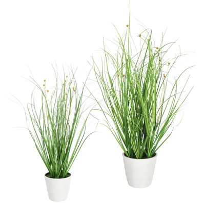 Produktbild von Künstlicher Grasbusch im Topf, mit Blüten, Reisgrasbündel, Kunstpflanze, Dekogra