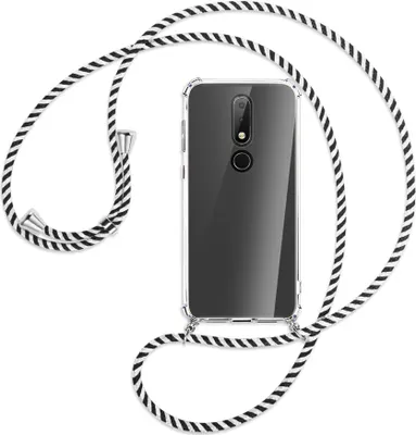 Produktbild von Handykette Backcover-Schutzhülle mit Band (Metall silberfarben) für Nokia 6.1 Plus / X6 - schwarz/weiß gestreift