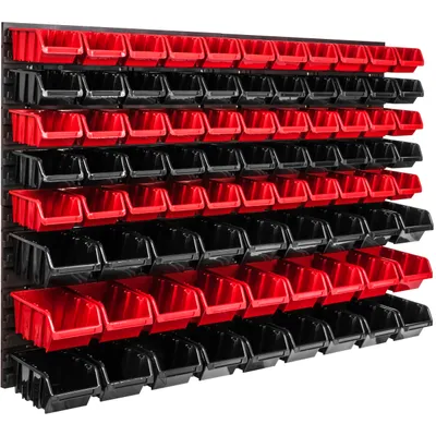 Image de Panneau d'outils mural 115,2 x 78 cm avec 82 pcs. Boîtes suspendues rouges et noires Boîtes empilables