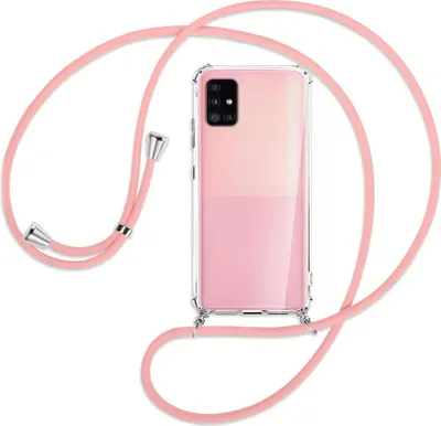 Produktbild von Handykette Backcover-Schutzhülle mit Band (Metall silberfarben) für Samsung Galaxy A51 5G (A516) - rosa