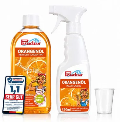 Produktbild von Pastaclean Orangenöl Reiniger Konzentrat 500 ml – Universalreiniger mit 30 % Orangenöl gegen Fett & Klebereste, inkl. Mischflasche & Messbecher