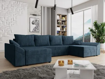 Obrázek produktu pro Sedací souprava do U na každodenní spaní FREDERIK - tmavá modrá