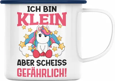Produktbild von Trendation - Klein Aber Sch Gefährlich Lustige Einhorn Emaille Tasse mit Spruch Geschenkidee Einhornfans (Blau)