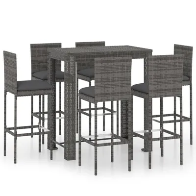 Produktbild von vidaXL 7-tlg. Gartenbar-Set mit Kissen Poly Rattan Grau