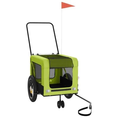 Image de vidaXL Remorque pour vélo Chiens Vert et Noir Tissu Oxford & Fer