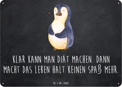 Produktbild von Mr. & Mrs. Panda tafel Pinguin Diät DIN A6 - Kreidetafel - Geschenk, Schild, Blechtafel, Abnehmen, Türschild, Wandbild, Metallbild, Selbstliebe