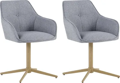 Produktbild von byLIVING Stuhl 2er Set OTTAWA, Webstoff hellgrau, Metall eichefarbig, 360° drehbar mit Armlehnen, Esszimmerstuhl, Polsterstuhl, Maße: B 62, H 84,5, T 58 cm