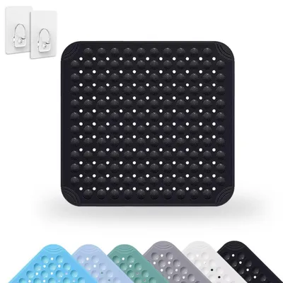 Image de Tapis de douche 48x48 cm en PVC antidérapant avec ventouses, de couleur noire
