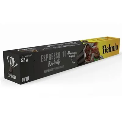 Produktbild von Belmio Ristretto 60 Kaffeekapseln für Nespresso – Maximale Intensität 12, 60 Stück Aluminium Kapseln, dunkel geröstet und kräftig, ideal für Espresso