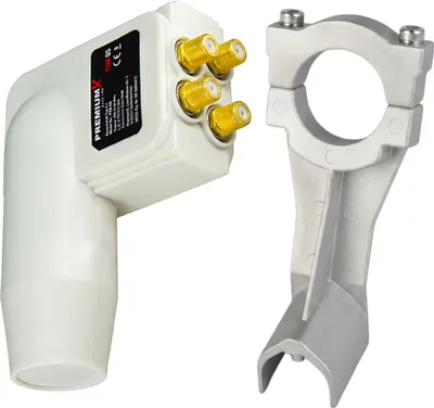Produktbild von PremiumX LNB Quad 0,1 dB Weiß Quattro Switch zum Direktanschluss von 4 Teilnehmern Digital HDTV Full HD 3D tauglich + Universal Adapter für LNB Halterung auch für Fuba und Hirschmann Antennen